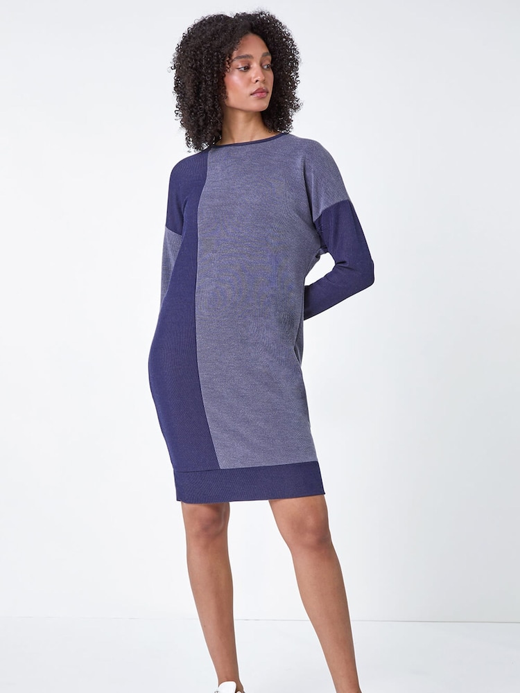 Roman Blue Colour Block Stretch Jumper Dress - Image 1 of 5