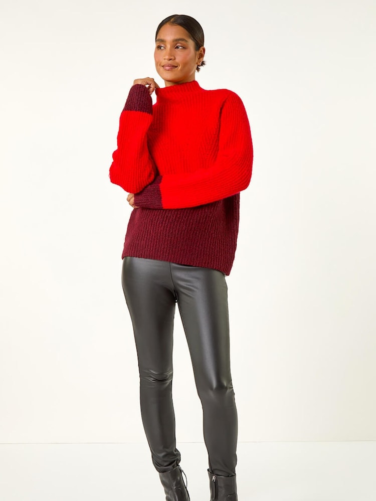 Roman Red Colour Block Funnel Neck Knit Jumper - Image 2 of 5