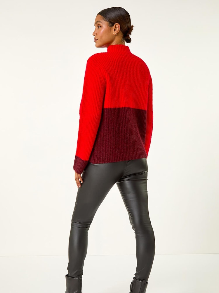 Roman Red Colour Block Funnel Neck Knit Jumper - Image 5 of 5 Roman Red Colour Block Funnel Neck Knit Jumper - Image 5 of 5