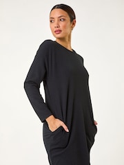 Roman Black Ribbed Jumper Stretch Dress - Image 1 of 5