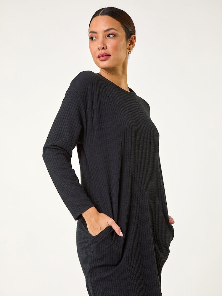Roman Black Ribbed Jumper Stretch Dress - Image 1 of 5