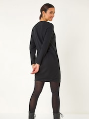Roman Black Ribbed Jumper Stretch Dress - Image 2 of 5