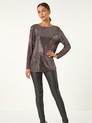 Roman Metallic Shimmer Cowl Back Tunic Top - Image 3 of 5