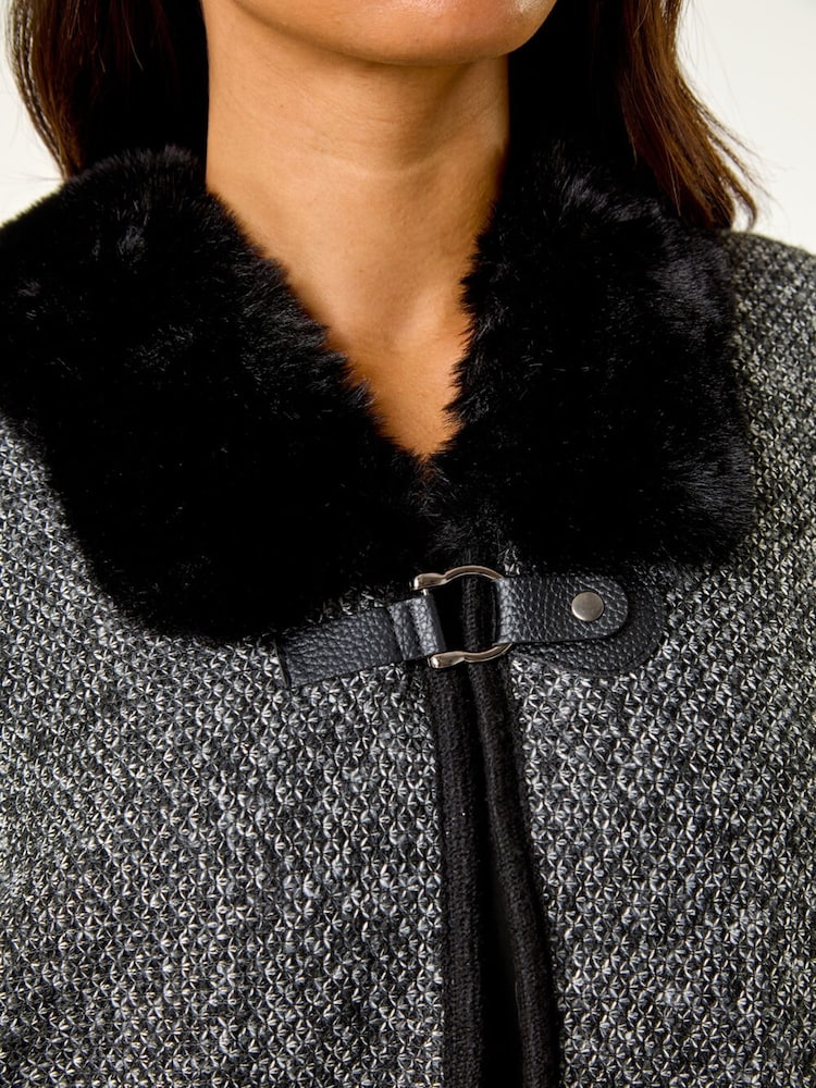 Roman Grey Faux Fur Fringe Hem Poncho - Image 5 of 5 Roman Grey Faux Fur Fringe Hem Poncho - Image 5 of 5