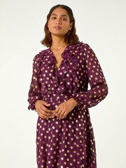 Roman Red Foil Print V-Neck Fit & Flare Ruffle Dress - Image 4 of 5