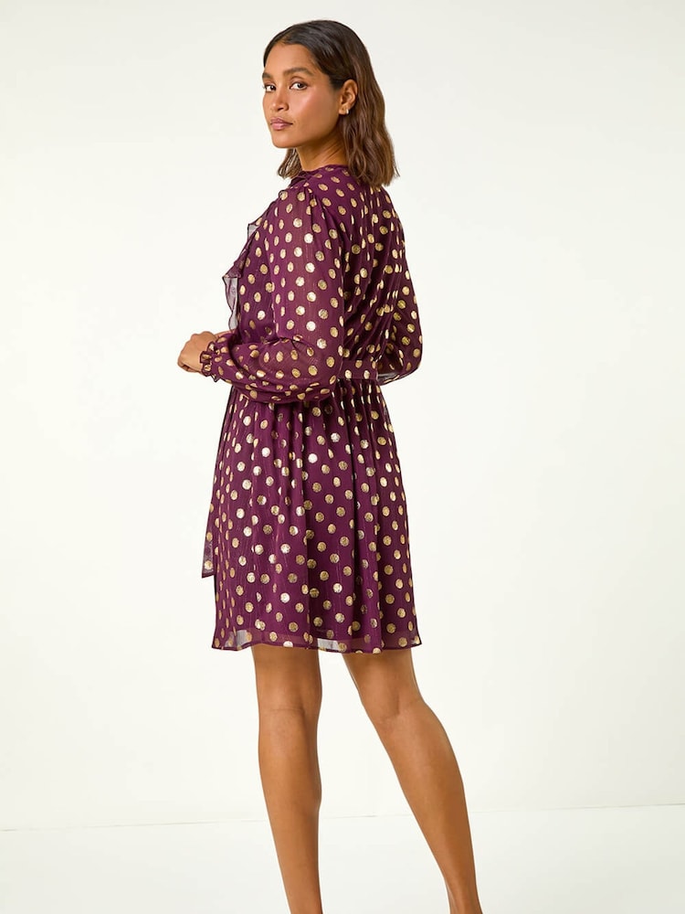 Roman Red Foil Print V-Neck Fit & Flare Ruffle Dress - Image 5 of 5