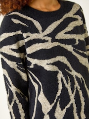 Roman Black Animal Print Knitted Jumper - Image 4 of 5