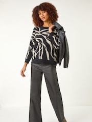 Roman Black Animal Print Knitted Jumper - Image 5 of 5