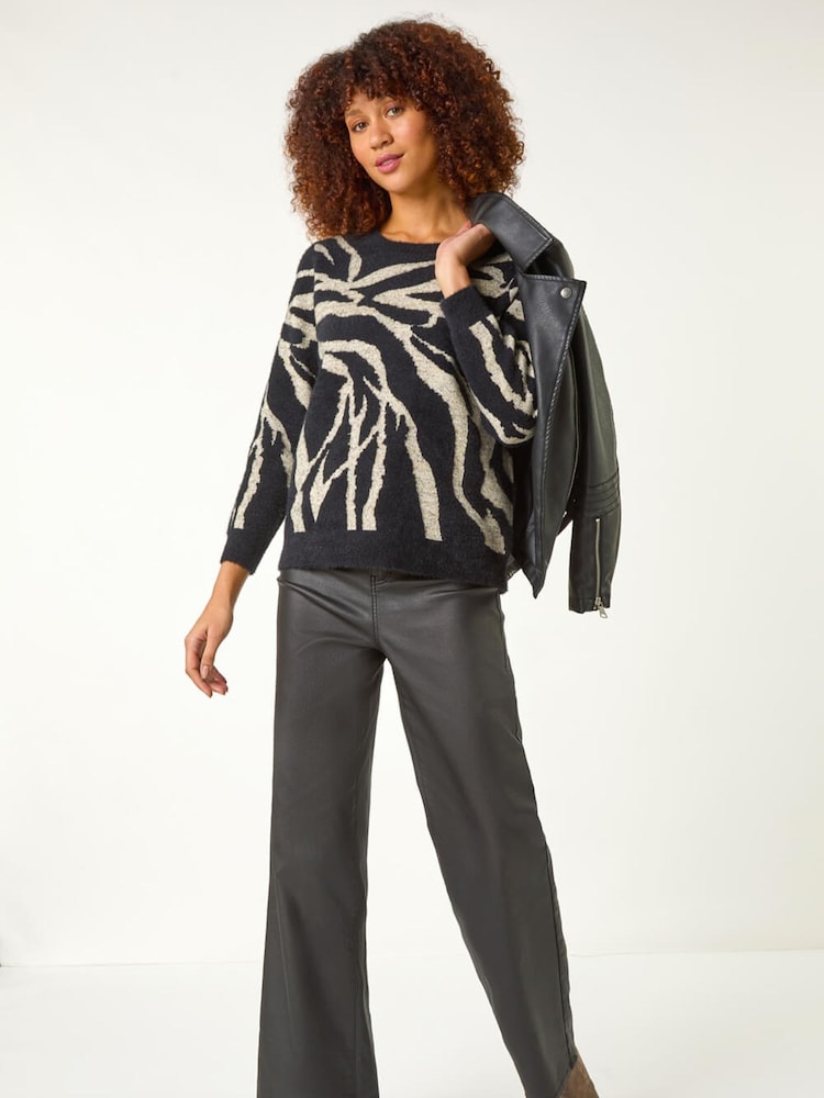 Roman Black Animal Print Knitted Jumper - Image 5 of 5 Roman Black Animal Print Knitted Jumper - Image 5 of 5