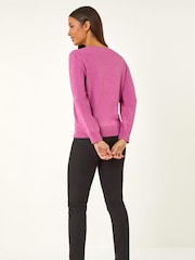 Roman Purple V-Neck Sparkle Hotfix Knit Jumper - Image 4 of 5