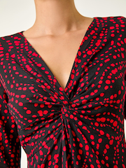 Roman Red Abstract Spot V-Neck Twist Front Blouse - Image 4 of 5