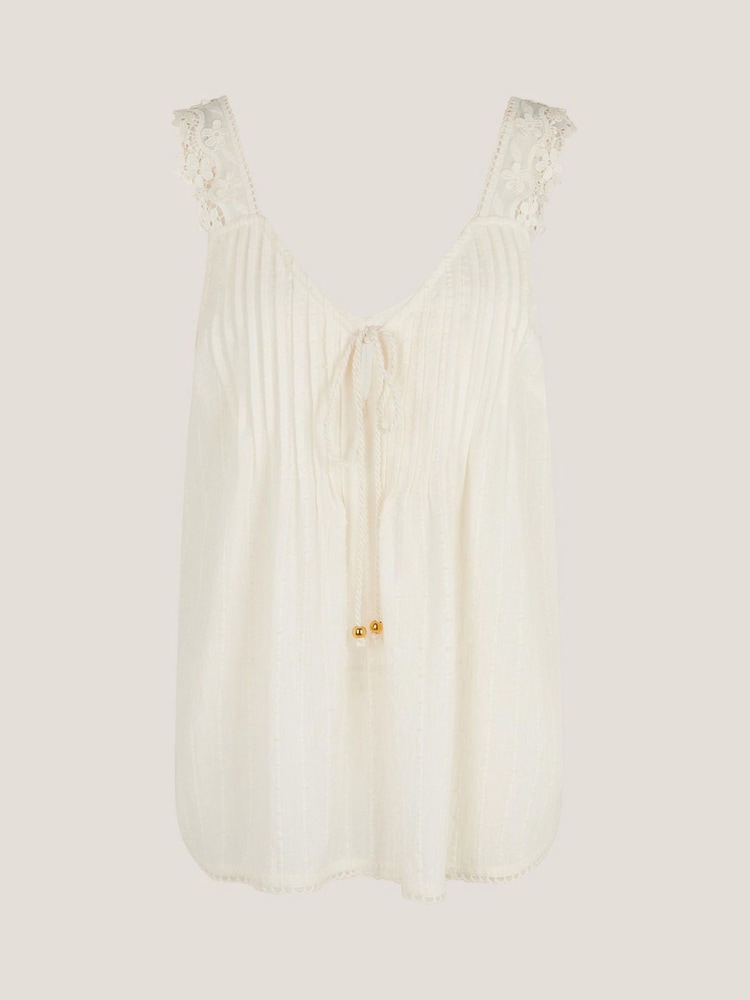 Monsoon Cream Celia Lace Pintuck Cami Top - Image 6 of 6