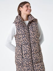 Roman Animal Print Longline Hooded Gilet - Imagem 1 de 5