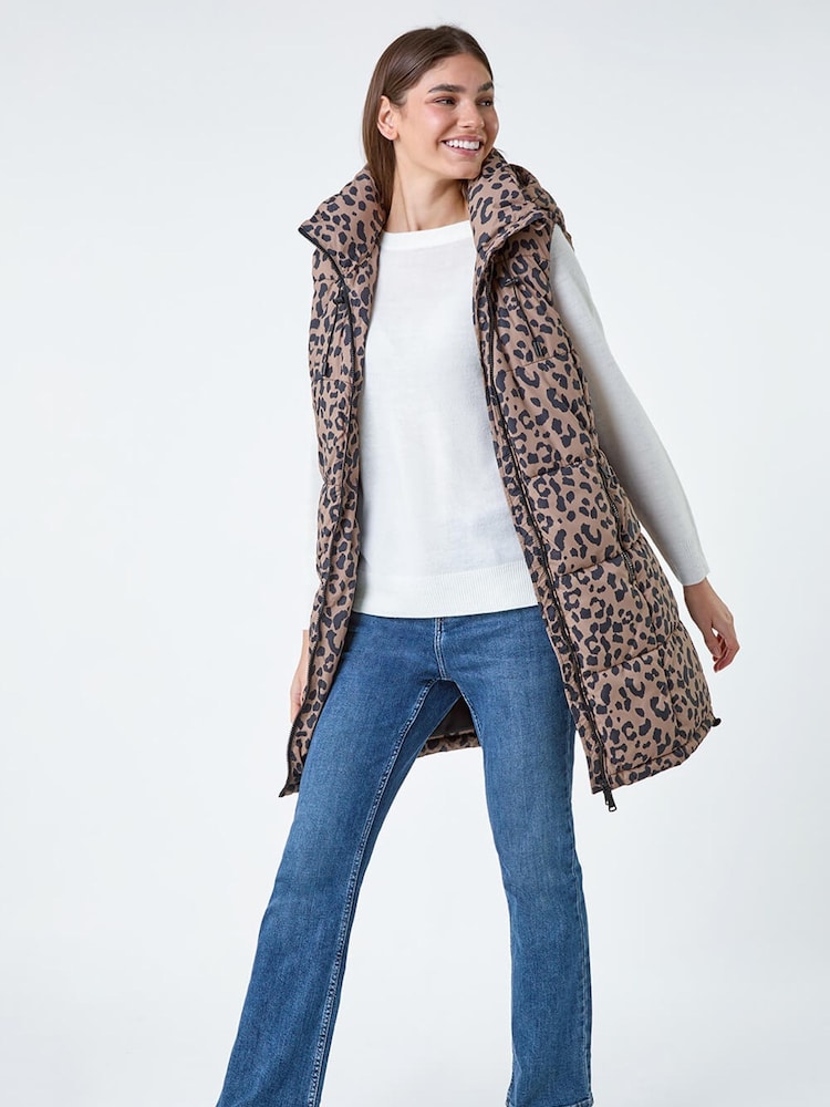 Roman Animal Print Longline Hooded Gilet - Imagem 2 de 5