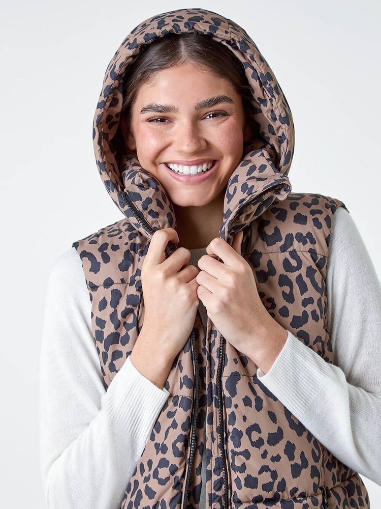 Roman Animal Print Longline Hooded Gilet - Imagem 5 de 5