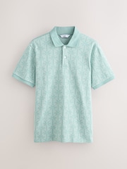 Aqua Blue Short Sleeve Jacquard Pattern Polo Shirt - Image 1 of 3