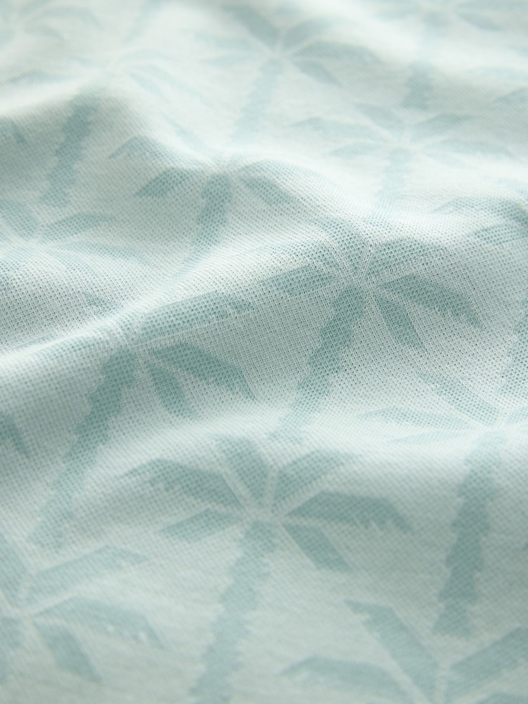 Aqua Blue Short Sleeve Jacquard Pattern Polo Shirt - Image 3 of 3