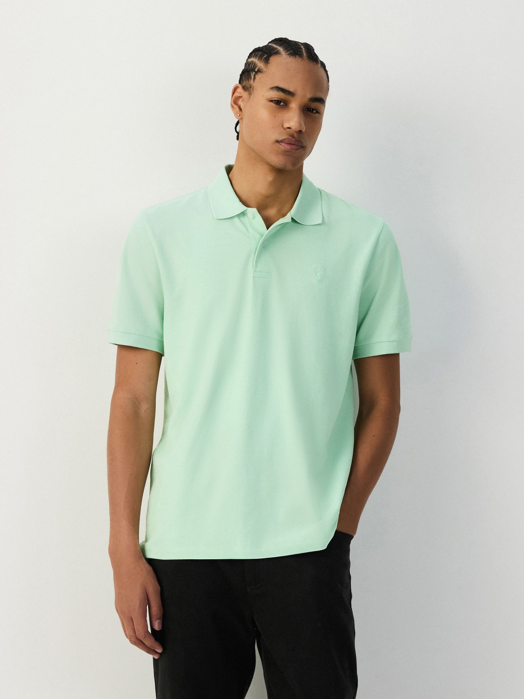 Buy Mint Green Regular Fit Short Sleeve Pique Polo Shirt from the