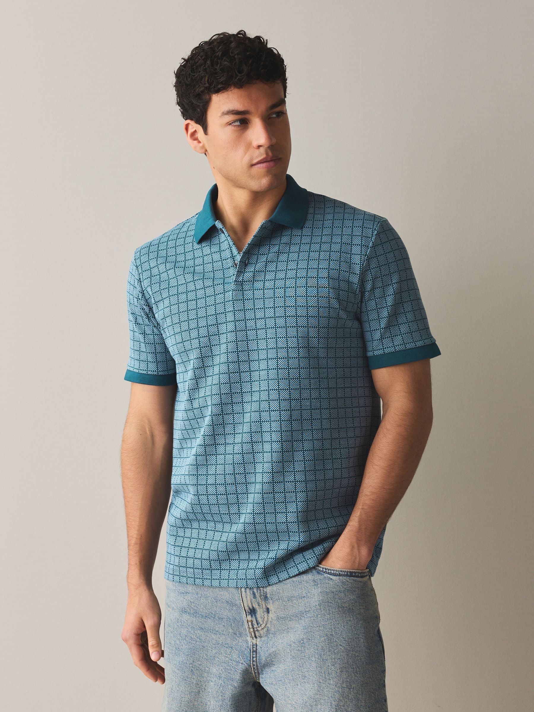 Comprar Cheque azul - Camisa polo estampada from Next Brazil