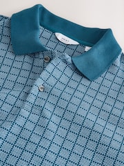 Blue Check Pattern Quarter Polo Shirt - Image 2 of 3