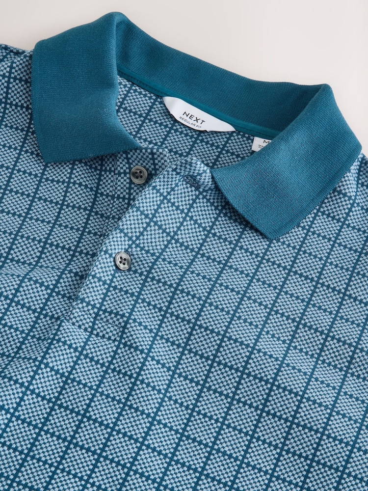 Blue Check Pattern Quarter Polo Shirt - Image 2 of 3