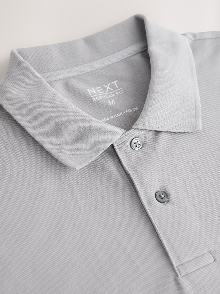 Grey Regular Fit Short Sleeve Pique Polo Shirt - Image 3 of 3