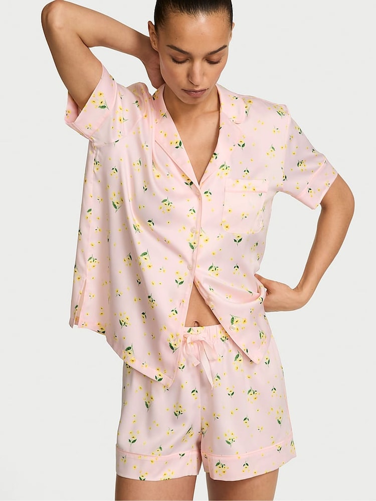 Victoria's Secret Pink Bouquet Satin Short Pyjamas Set - Image 1 of 2