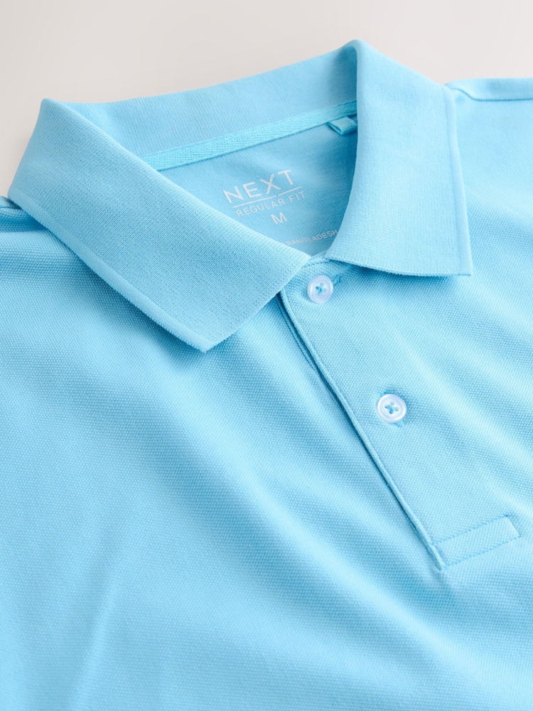 Bright Blue Regular Fit Short Sleeve Pique Polo Shirts - Image 8 of 8