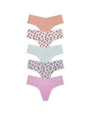Victoria's Secret Nude/Pink/Blue/Floral Thong Knickers 5 Pack Knickers - Image 1 of 1