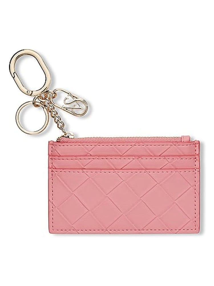 Victoria's Secret Blush Pink Woven Card Case Keyring - Image 1 of 2