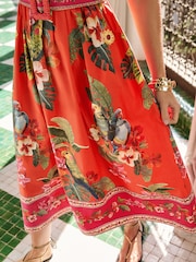 Lipsy Coral Pink Floral Print Square Neck Belted Prom Midi Dress - Image 5 of 5