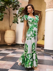 Lipsy White Embrodiery Floral Stripe Ruffle Maxi Dress - Image 1 of 5
