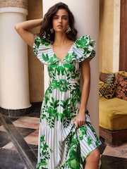 Lipsy White Embrodiery Floral Stripe Ruffle Maxi Dress - Image 2 of 5