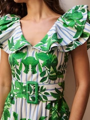 Lipsy White Embrodiery Floral Stripe Ruffle Maxi Dress - Image 3 of 5
