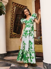Lipsy White Embrodiery Floral Stripe Ruffle Maxi Dress - Image 4 of 5