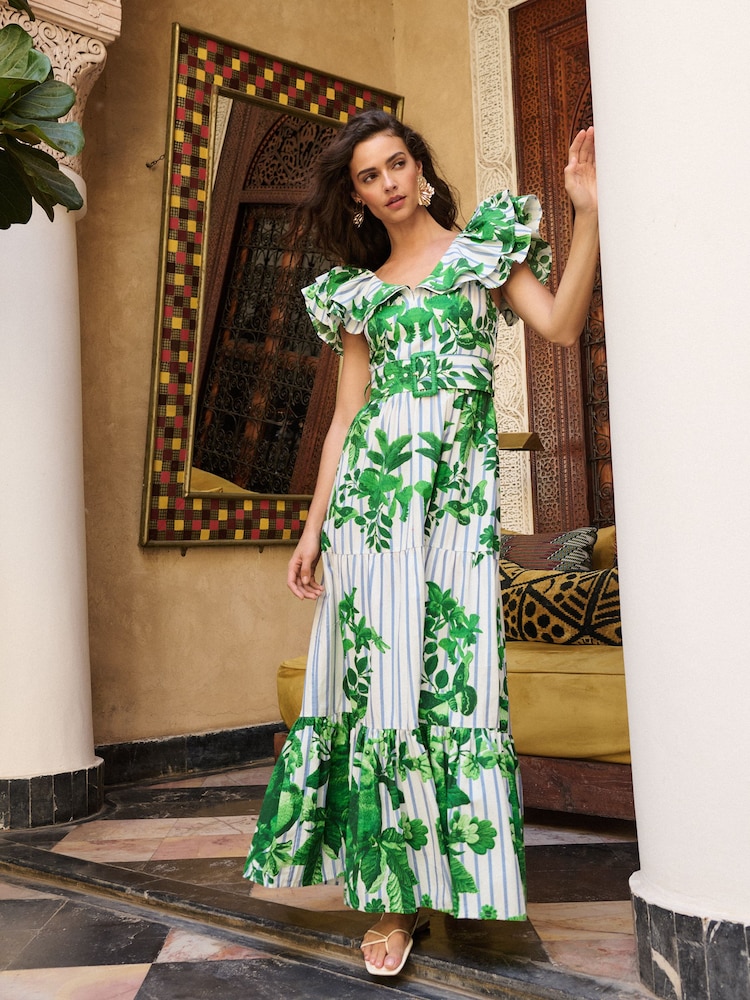 green and white maxi dress Buy Lipsy Embroidery Floral Stripe Ruffle from Next USA januaryclearance
