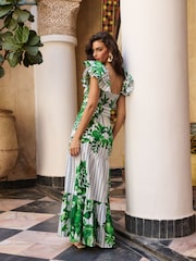 Lipsy White Embrodiery Floral Stripe Ruffle Maxi Dress - Image 5 of 5