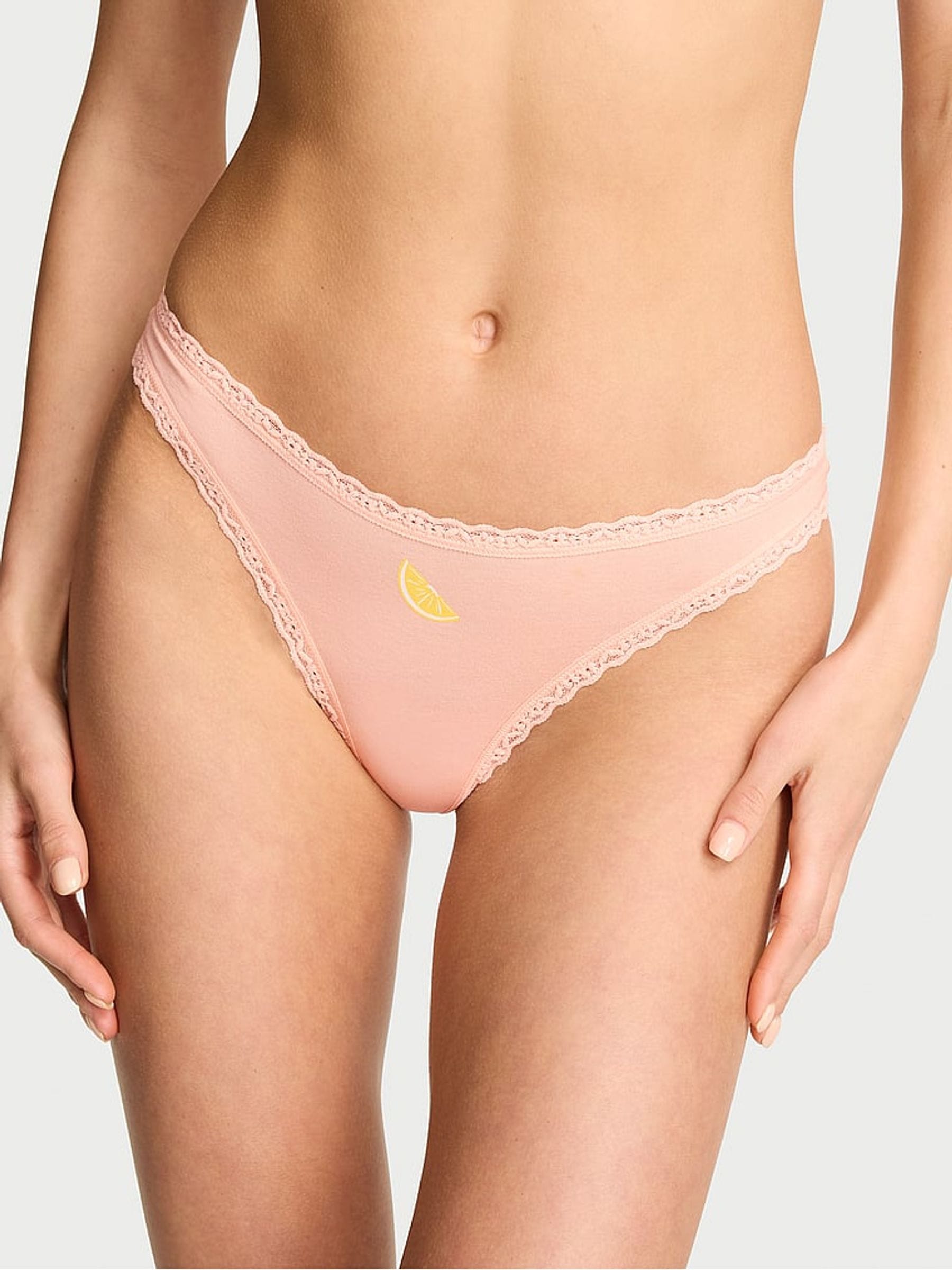 Victoria's Secret Pink Gin Thong Cotton Lace Trim Knickers