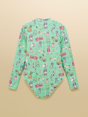 Joules Girls' Green Dogs Long Sleeve Sunsafe Swimsuit - Image 2 of 5
