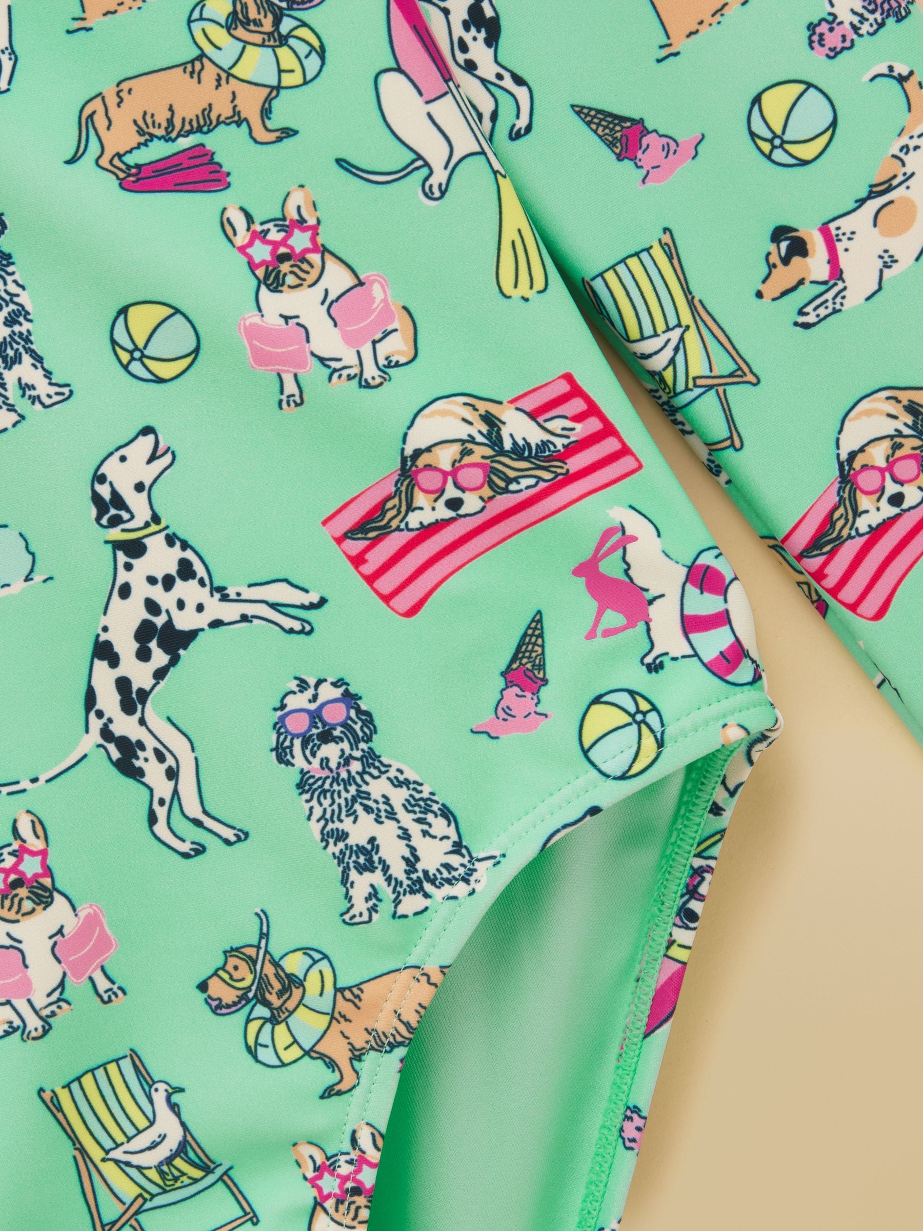 Buy Joules Girls' Green Dogs Long Sleeve Sunsafe Swimsuit from