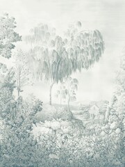 Sanderson Ether Blue Highgrove Arboretum A4 Wallpaper Sample - Image 1 of 1