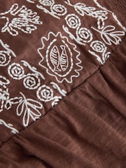 Chocolate Brown Embroidered Bandeau Wide Leg Jersey Jumpsuit - Image 7 of 8