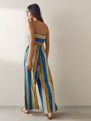 Blue Stripe Bandeau Wide Leg Jersey Jumpsuit - Image 3 of 5