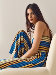 Blue Stripe Bandeau Wide Leg Jersey Jumpsuit - Image 4 of 5