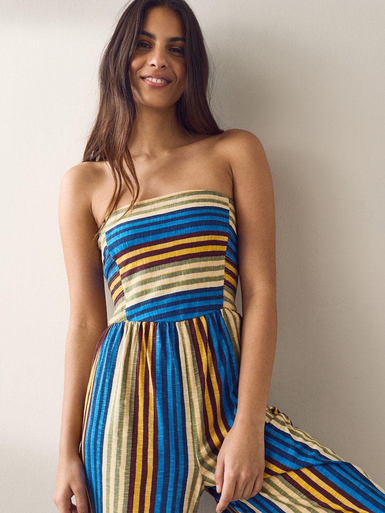 Blue Stripe Bandeau Wide Leg Jersey Jumpsuit - Image 5 of 5