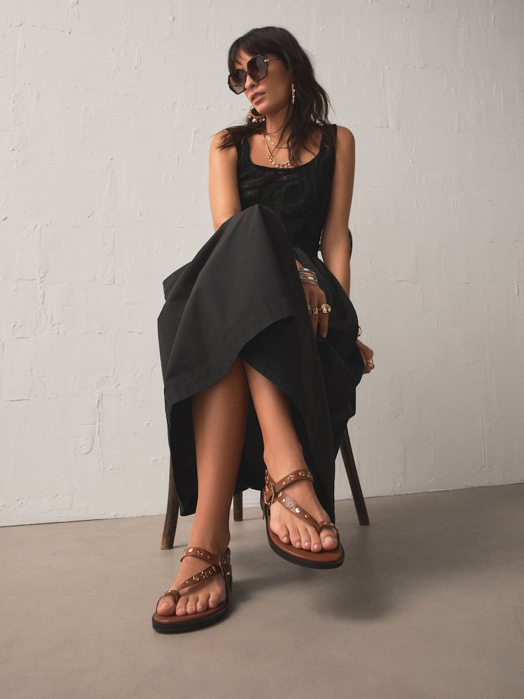 Rockett St George Tan Brown Leather Studded Sandals - Image 2 of 3