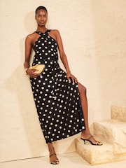 Love & Roses Black Sun Foil Print Crossover Halterneck Jersey Midi Dress - Image 3 of 4