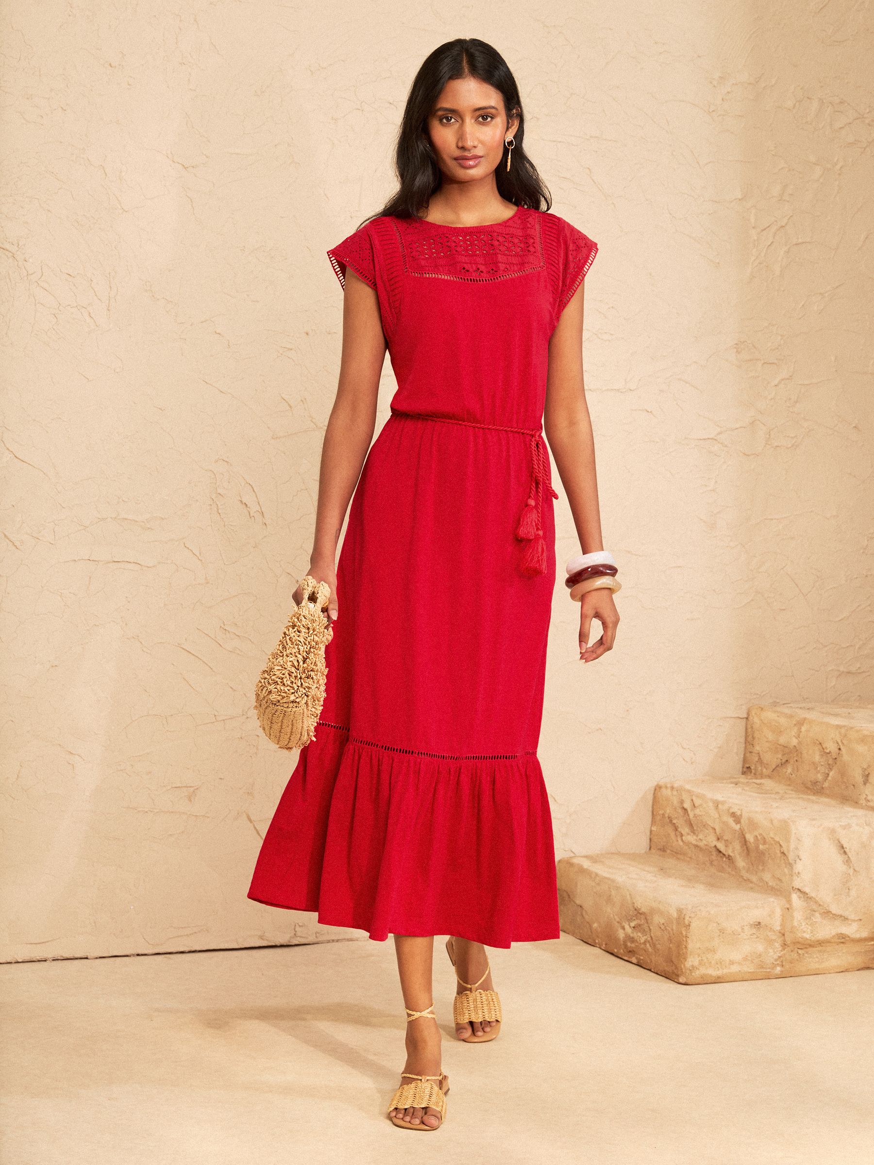Buy Love & Roses Red Broderie Yoke Jersey Midi Dress from Next USA