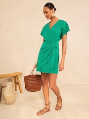 Love & Roses Bright Green Wrap Tie Side Jersey Mini Dress - Image 1 of 4