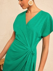 Love & Roses Bright Green Wrap Tie Side Jersey Mini Dress - Image 2 of 4